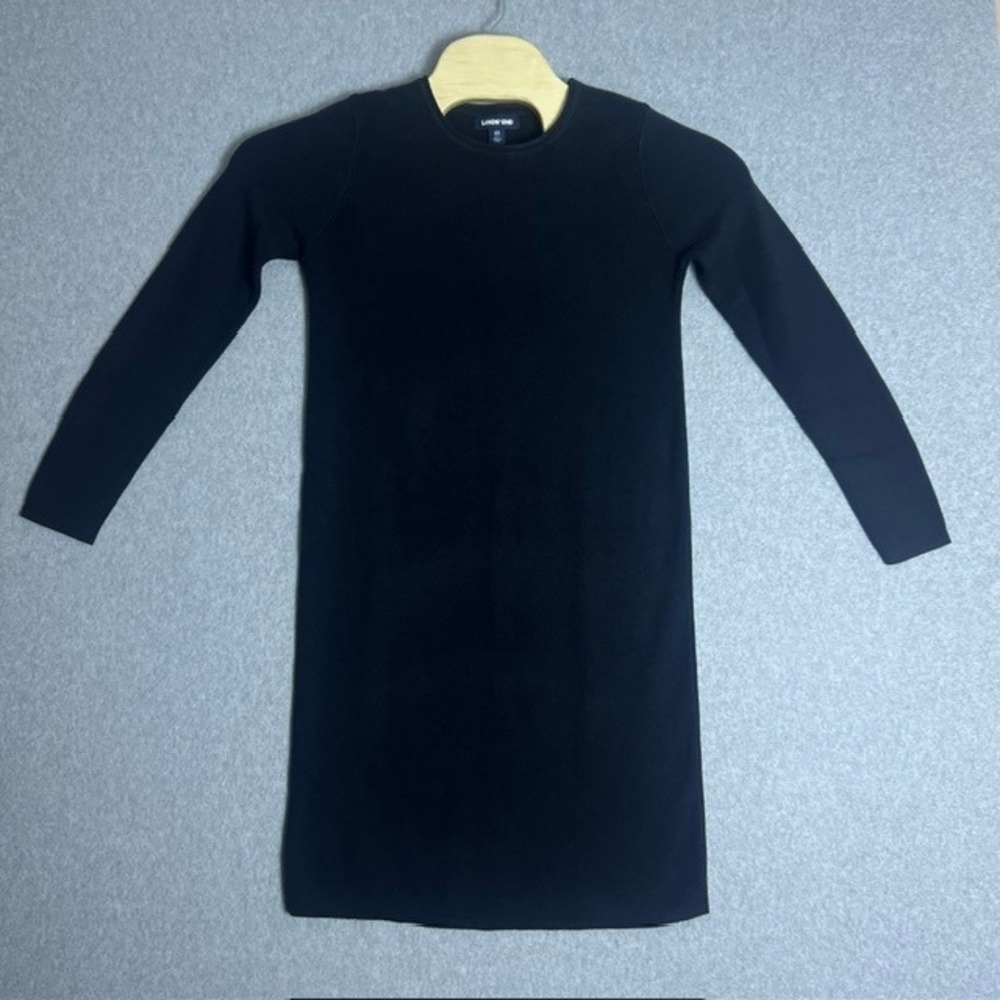 Lands' End Women's Comfortable Long‎ Sleeve Black Knit Dress Size XS